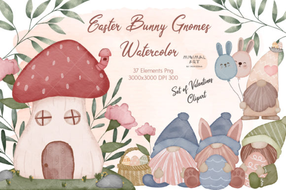 Download 37Watercolor Easter Rabbit Gnome PNG - Watercolor easter Collection