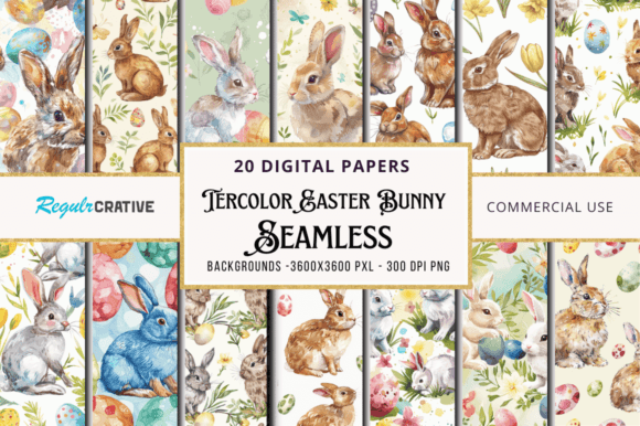 Download Watercolor Easter Bunny Seamless Bundle - Watercolor easter Collection