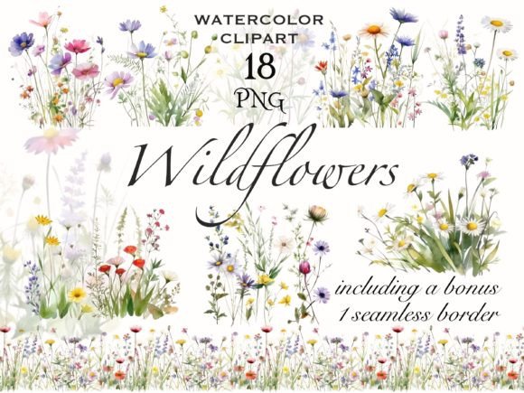Download Wildflower Meadow Watercolor Clipart - Wildflower meadow Collection