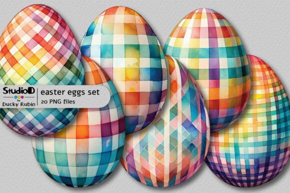 Download Watercolor Eggs Clipart Set - Gingham - Egg Collection
