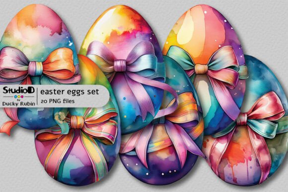 Download Watercolor Eggs Clipart Set - Ribbon Bow - Egg Collection