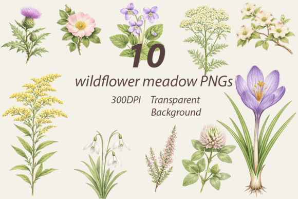 Download Wildflower Meadow Botanical PNG Bundle - Wildflower meadow Collection